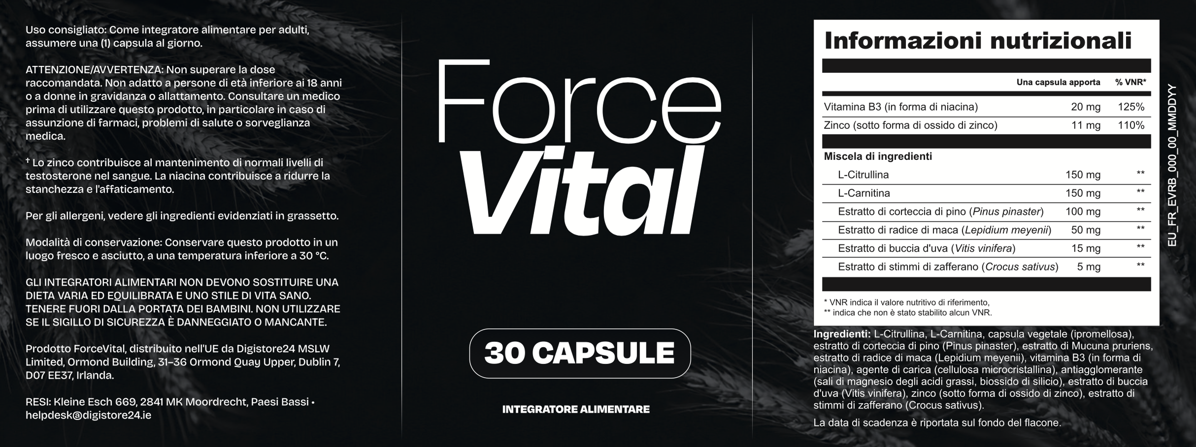 Etichetta ForceVital – Informazioni nutrizionali